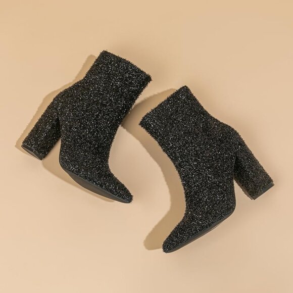 Amoji Ankle Boot Women Size (7.5-9) Black Sequin Pointed Toe With Zipper - Picture 5 of 8